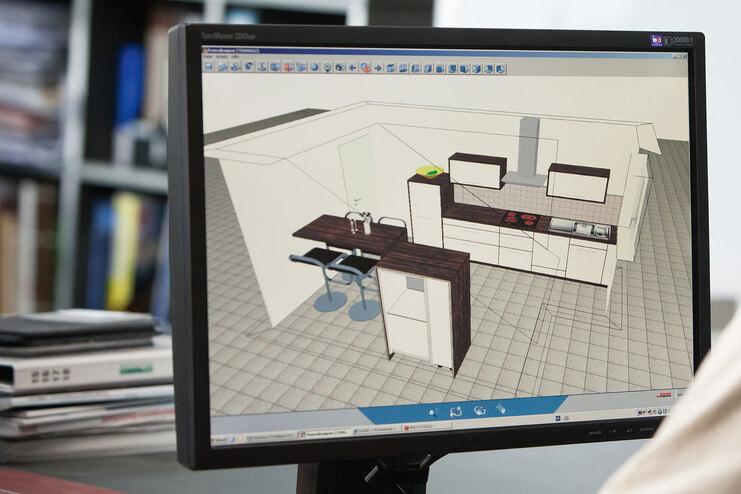 Planungsdarstellung einer Küche in 3D am Computer durch #Branche1#